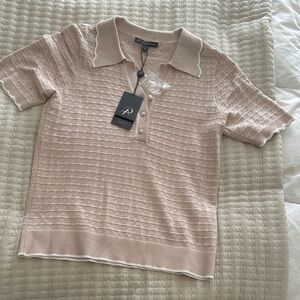 Adrianna Papell Blush Knit Scallop Collar Polo